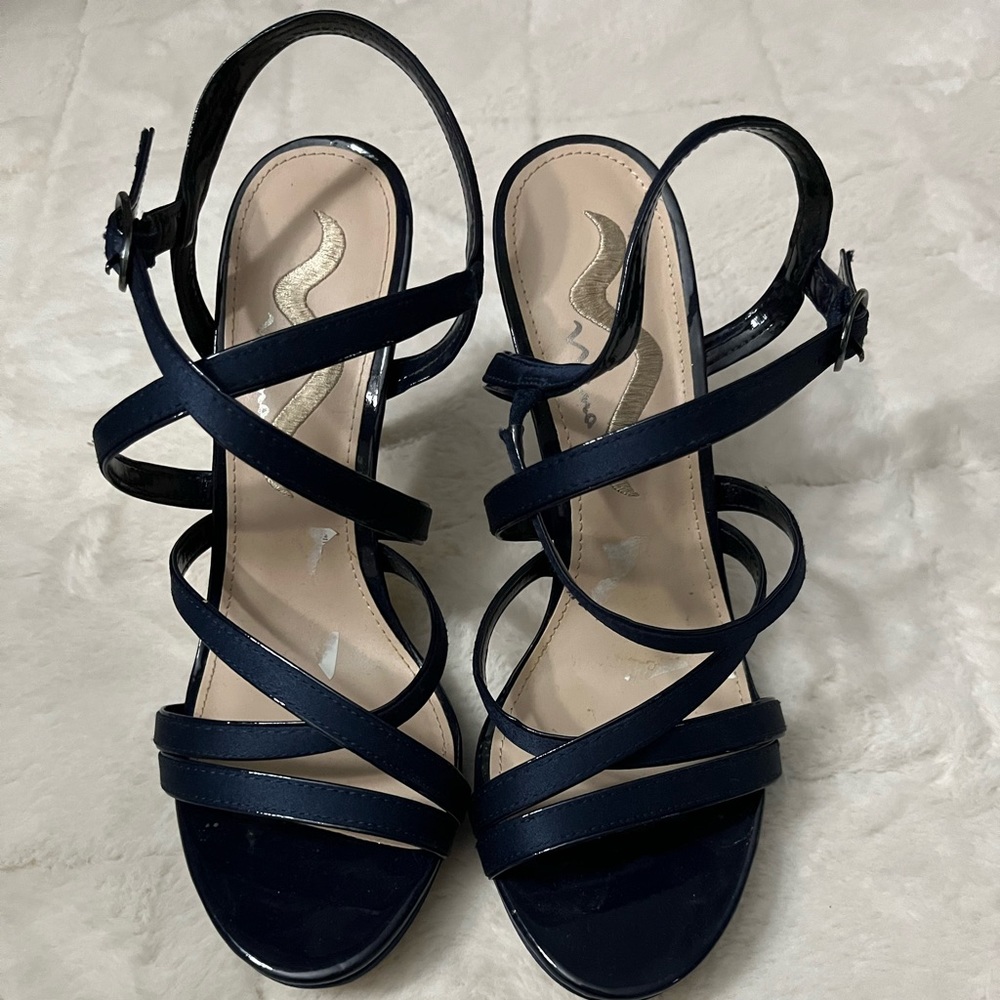 Blue open toed prom heels